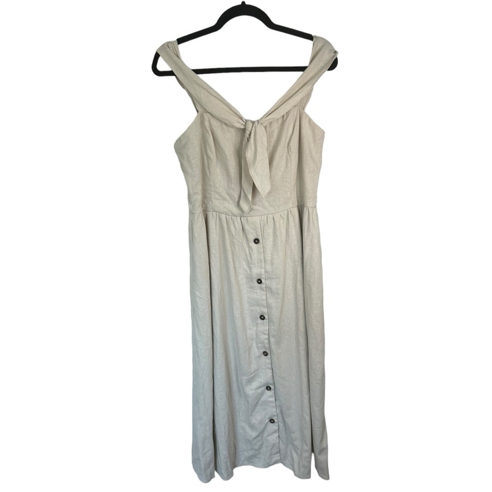 Blue Rain Cream Sailor Collar Linen Blend Midi Dress Sleeveless Fully Lined XL